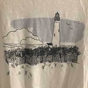 Lighthouse Beach Graphic Tee in Cream and Gray